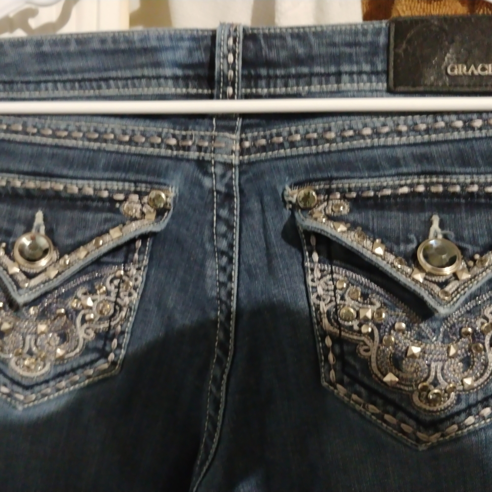Grace Women's Blue Embellished Jeans